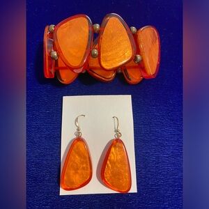 Orange Geometric Bracelet and Earring Set